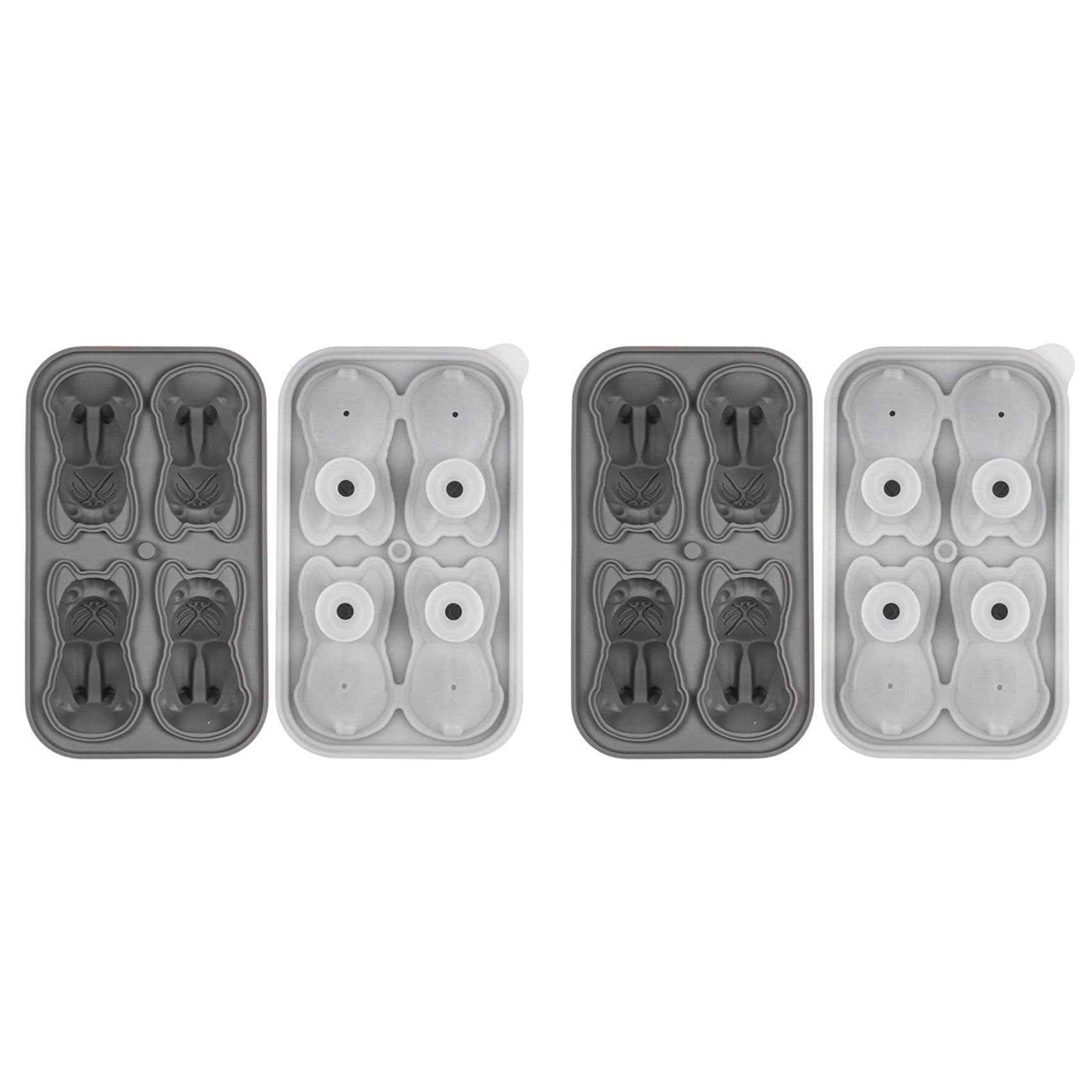 Hndhbfgrt 2X French Bulldog Ice-Cube Mold, 4 Hole Fun Shapes Frenchie Bull Dog Ice-Cube Tray for Whiskey,Cocktail, Grey