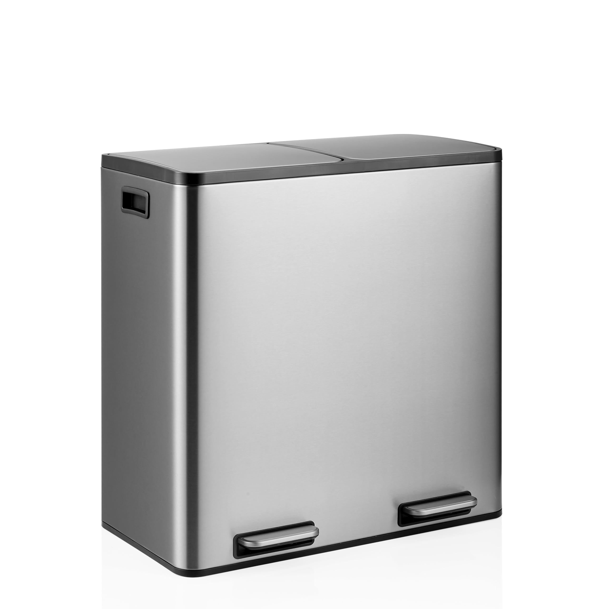 hjh OFFICE Mülleimer Küche 2 x 30 L, Mülltrennsystem mit 2 Fächer Clean 13 Metall Abfalleimer, Treteimer, herausnehmbare Inneneimer, Silber