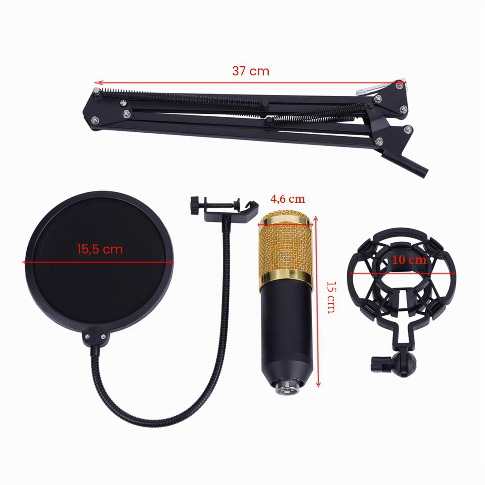 Wakects Microfono a Condensatore BM800, Kit con Filtro Anti-Pop, Braccio di Supporto, Shock Mount, per Registrazione Studio Podcasting Broadcasting