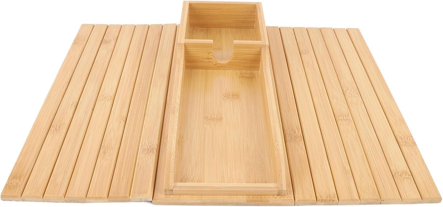 Bamboo Wood Sofa Armrest Tray Foldable Couch Cup Holder for Mobile Phone Breakfast