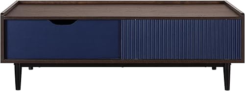 Miniatura 1 de Manhattan Comfort Duane - Mesa de centro moderna de mediados de siglo con cajón y estante para cubos, muebles de sala con diseño plano acanalado,