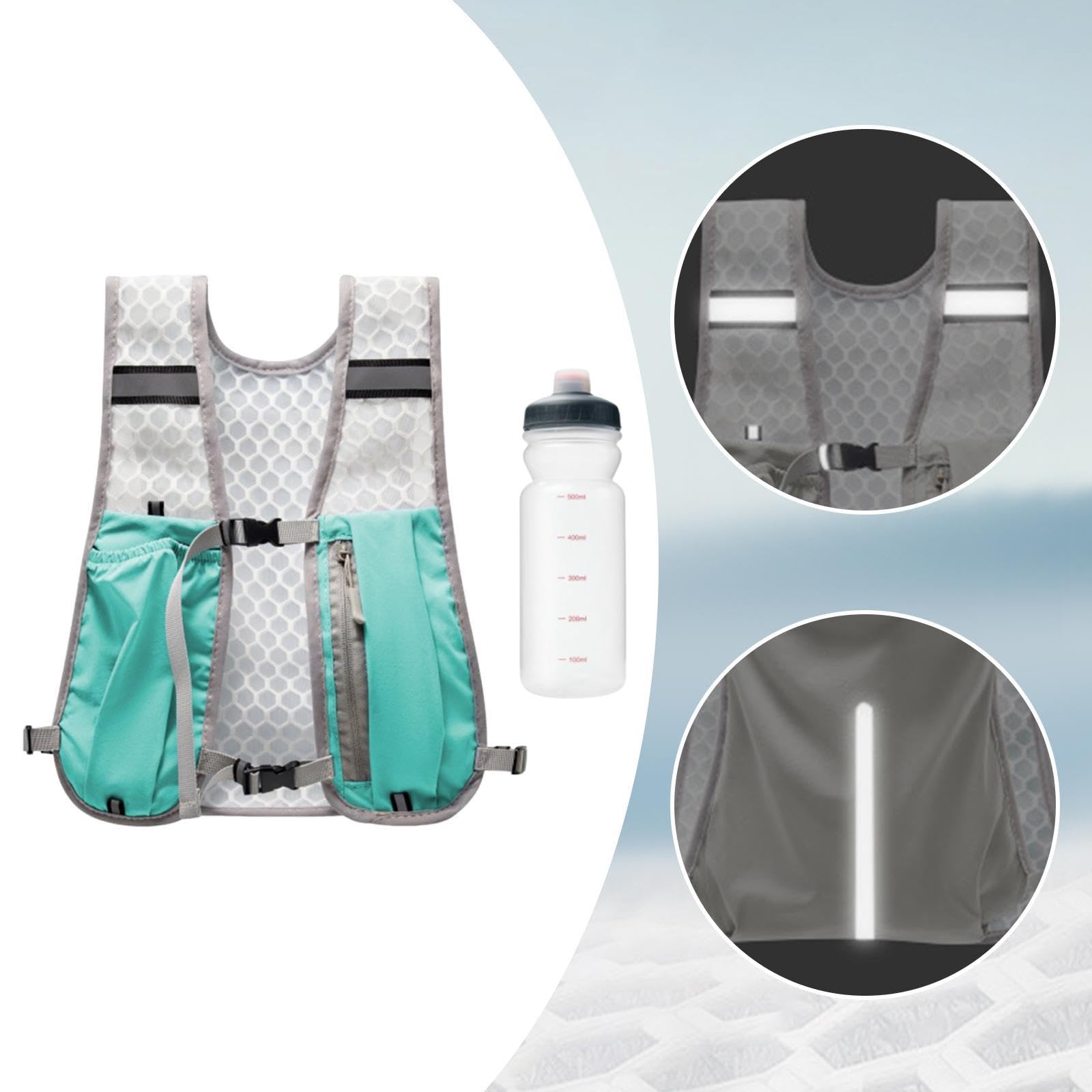 perfk Zaino da Esterno con Gilet e Borraccia da 0,5 l, in Tessuto di Nylon, Multifunzionale, Regolabile, 30x36 cm, per Trail Running
