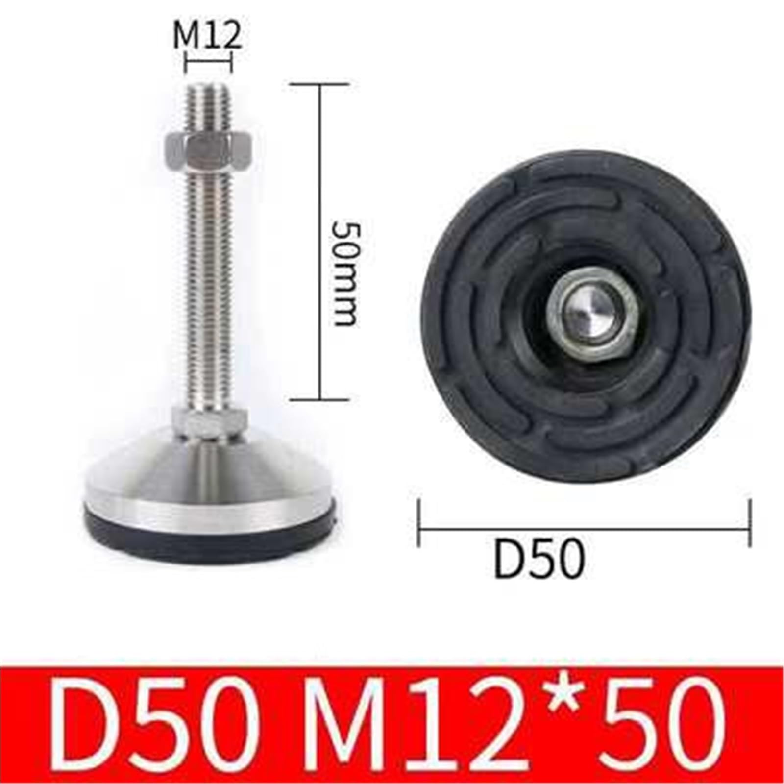 Rialzi Per Mobili Piede fisso regolabile for carichi pesanti, 4 pezzi, in acciaio inossidabile, antiscivolo, for mobili di macchinari industriali(50xM12x50mm)