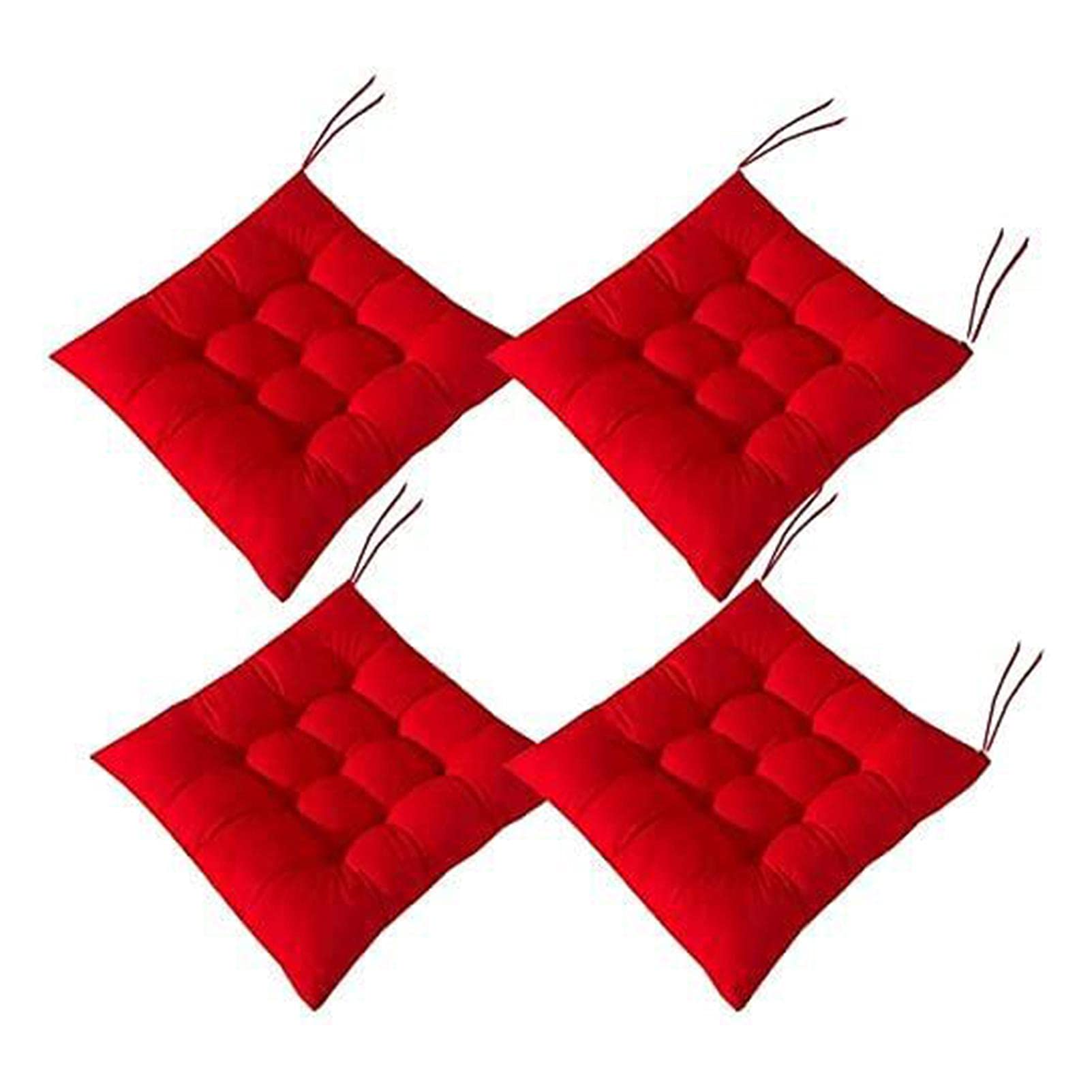 FFKL 4 PCS Soft Chair Pads, Chair Seat Pads,Chair Cushions Dining Room For Indoor Outdoor Garden Patio Kitchen Office Chairs,Red-45x45cm
