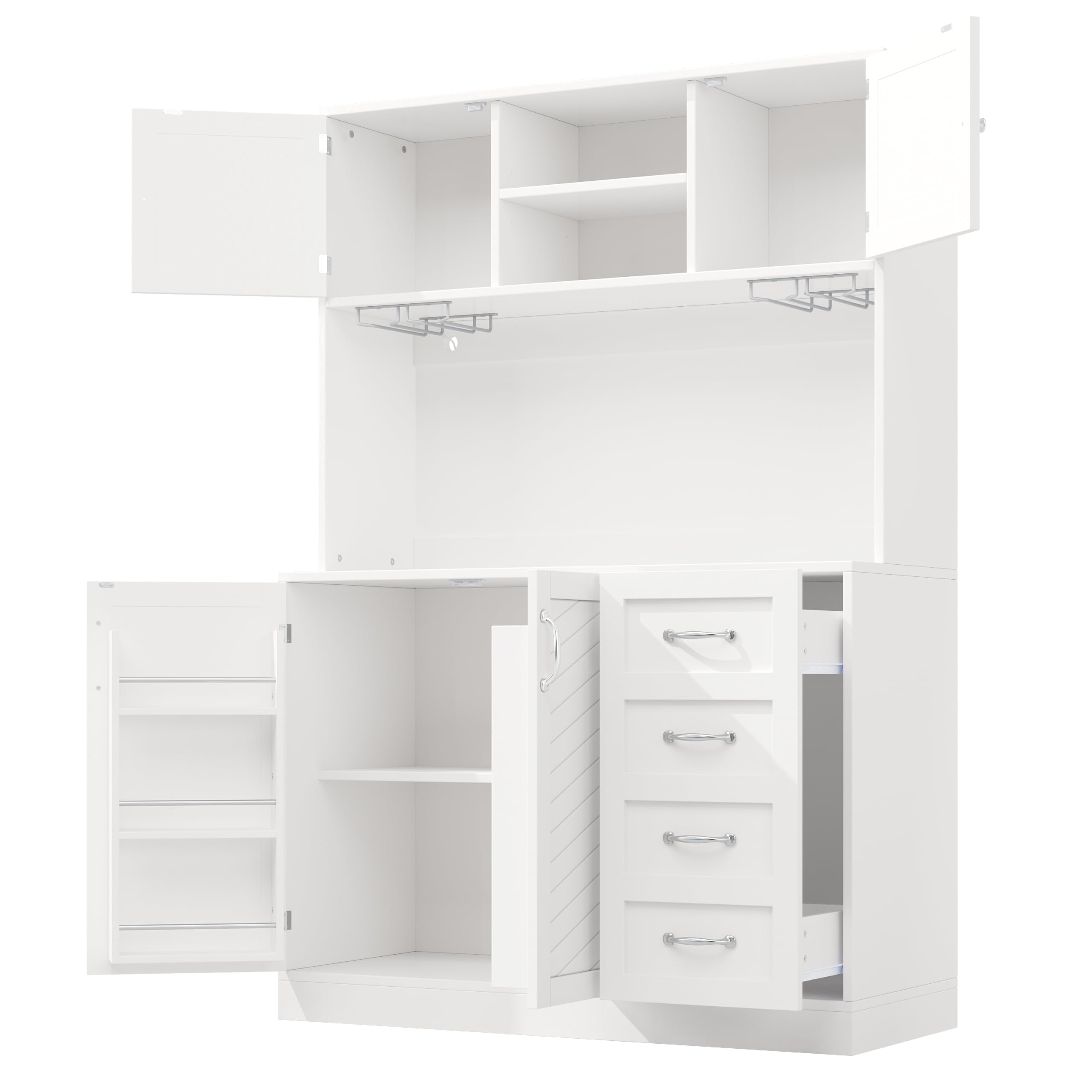 Armadietto da cucina, 120 x 40 x 188 cm, con illuminazione a LED, porta snack e porta bevande, 4 ante e 2 cassetti grandi, verde/nero/bianco