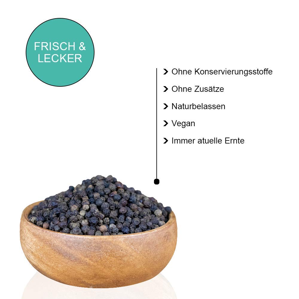 Pfefferkörner schwarz ganz ungeschwefelt naturbelassen unbehandelt scharf getrocknet zum Mahlen vegan für Mühle wiederverschließbare Verpackung1kg -5kg (2,5kg)