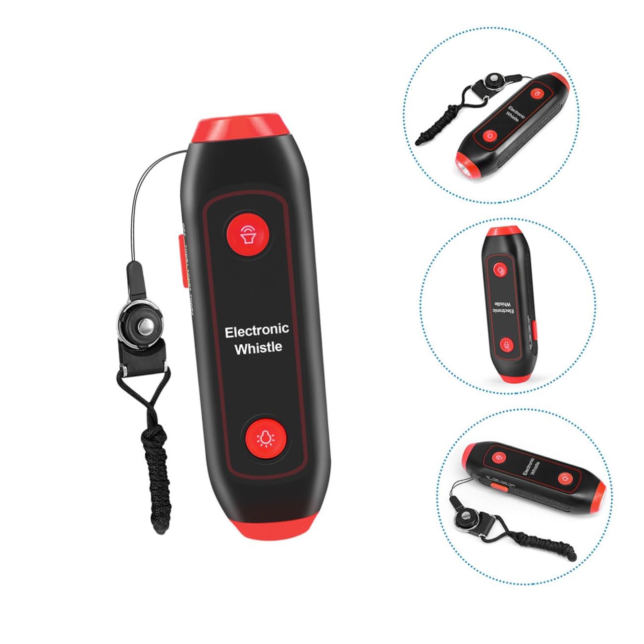 Cabilock Silbato Electrónico de Árbitro con Sos y Linterna, de Mano, con Cordón, 3 Tonos y 3 Niveles, Adecuado para Entrenadores