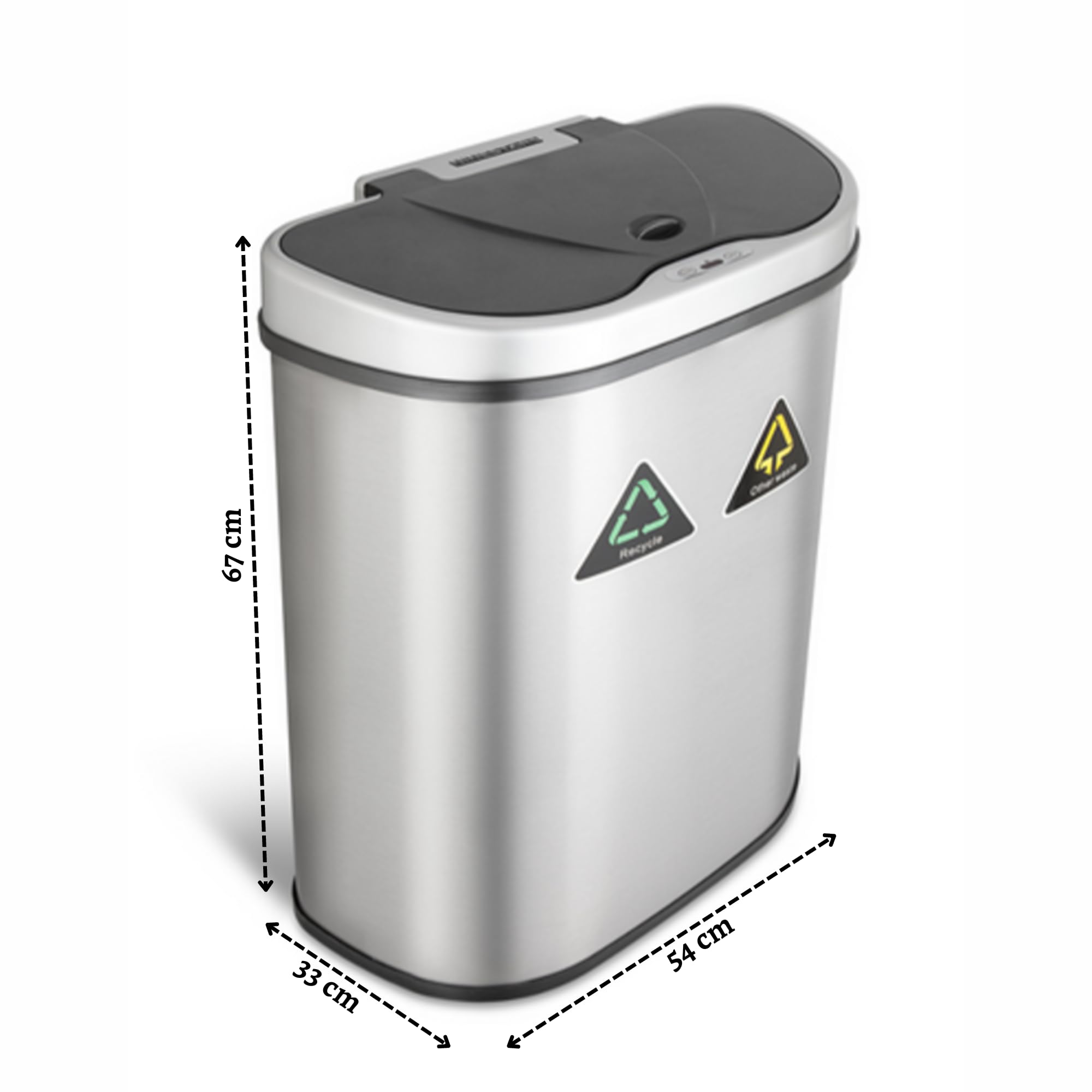 Papelera con Sensor Doble - 70 Litros - 2x35Litro - Plata de acero inoxidable - Cierre suave - Sin huellas dactilares - Diseño Moderno
