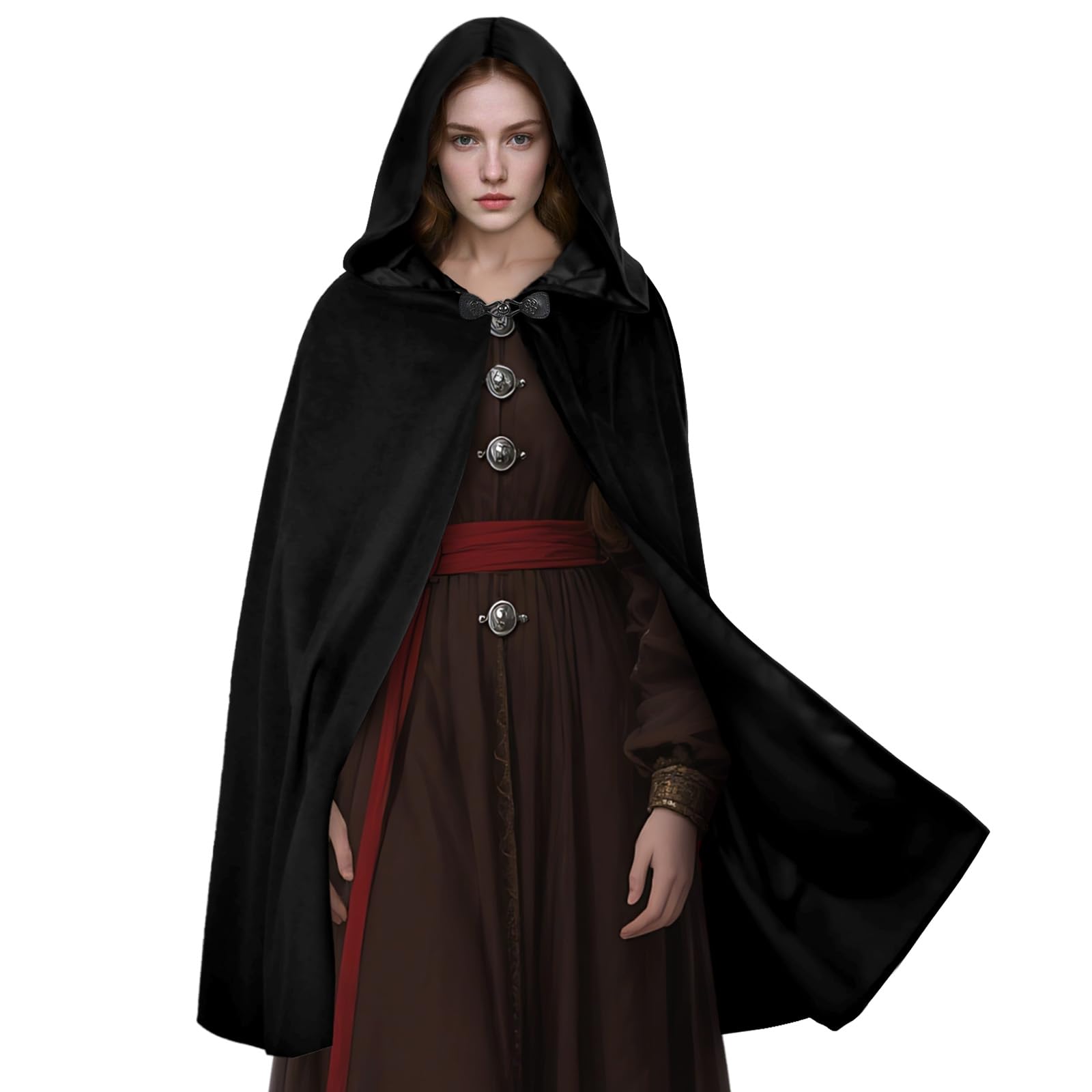 Jeyytyy Medieval Hooded Cloak Adults Renaissance Cape Halloween Fancy Dress