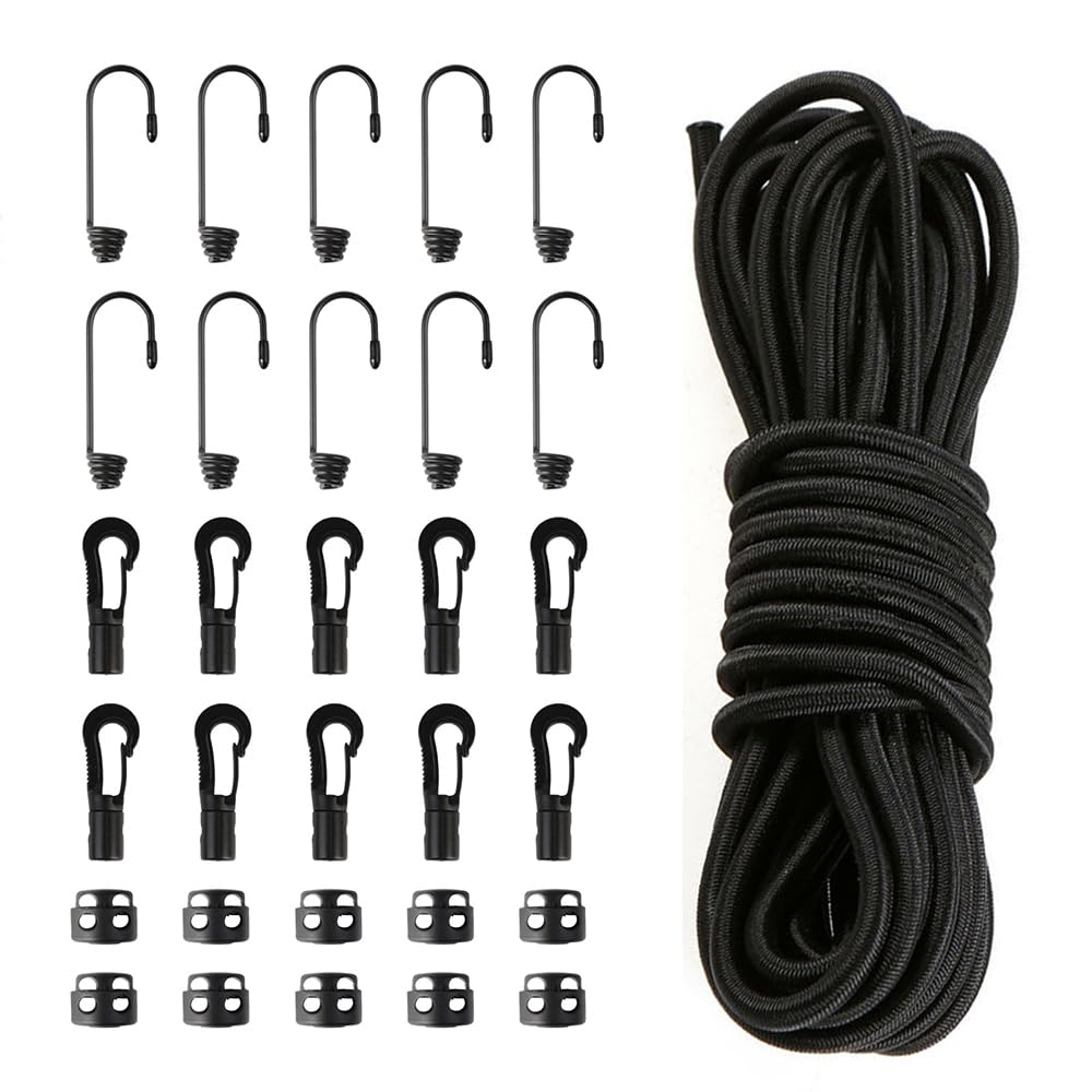 Wielofunkcyjna linka paracord, czarna lina polipropylenowa, 20 m, odporna na zużycie, ze spiralnym hakiem, plastikowym hakiem, klipsem gazowym, kablem spadochronowym, do ogrodu i domu