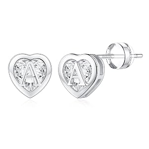 IEFWELL Stud Earrings for Girls Women - Heart Initial Stud Earring 14K Gold Plated Earrings Stacks Hypoallergenic Earring
