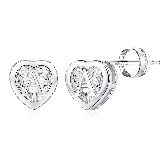 IEFWELL Stud Earrings for Girls Women - Heart Initial Stud Earring 14K Gold Plated Earrings Stacks Hypoallergenic Earring