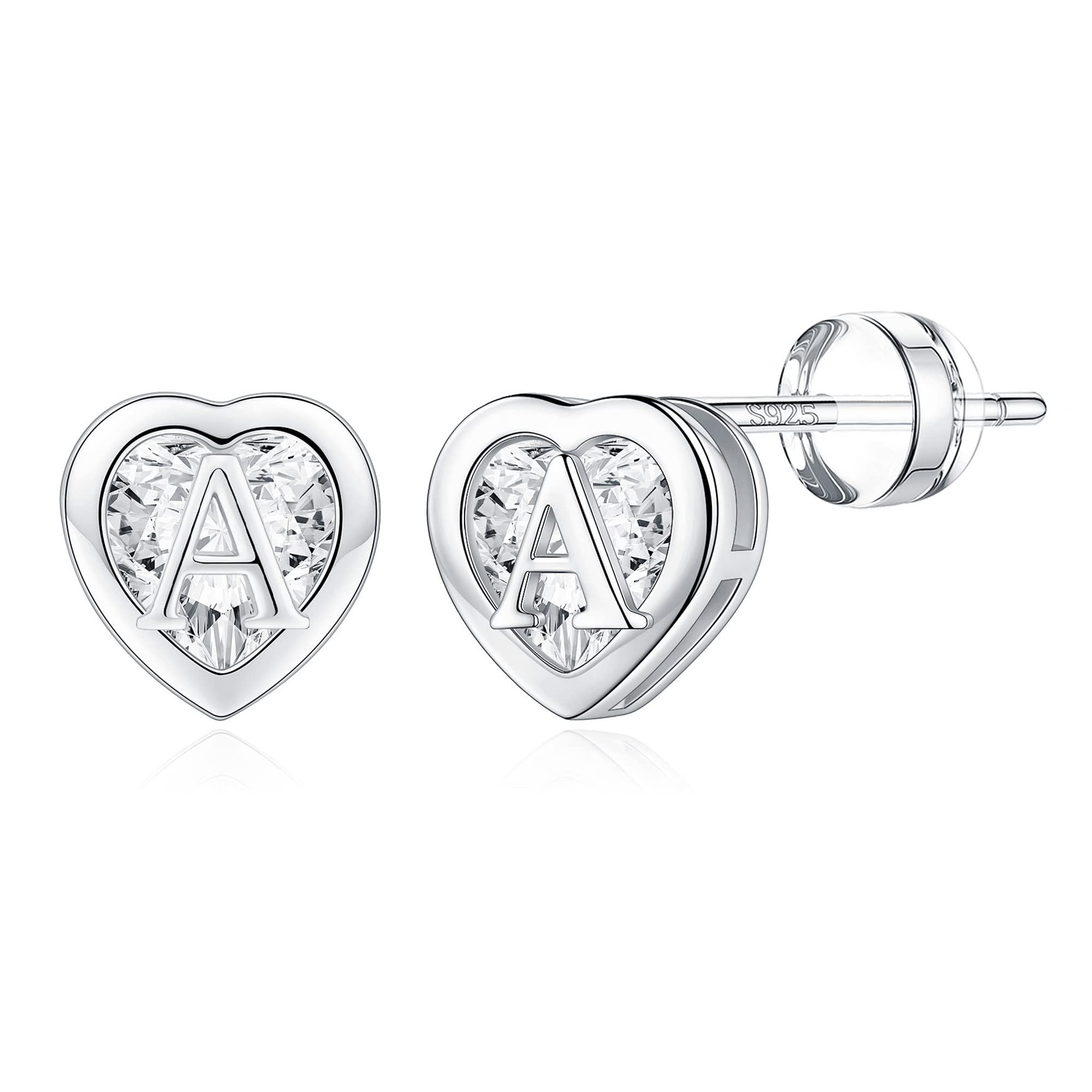 IEFWELL Stud Earrings for Girls Women - Heart Initial Stud Earring 14K Gold Plated Earrings Stacks Hypoallergenic Earring