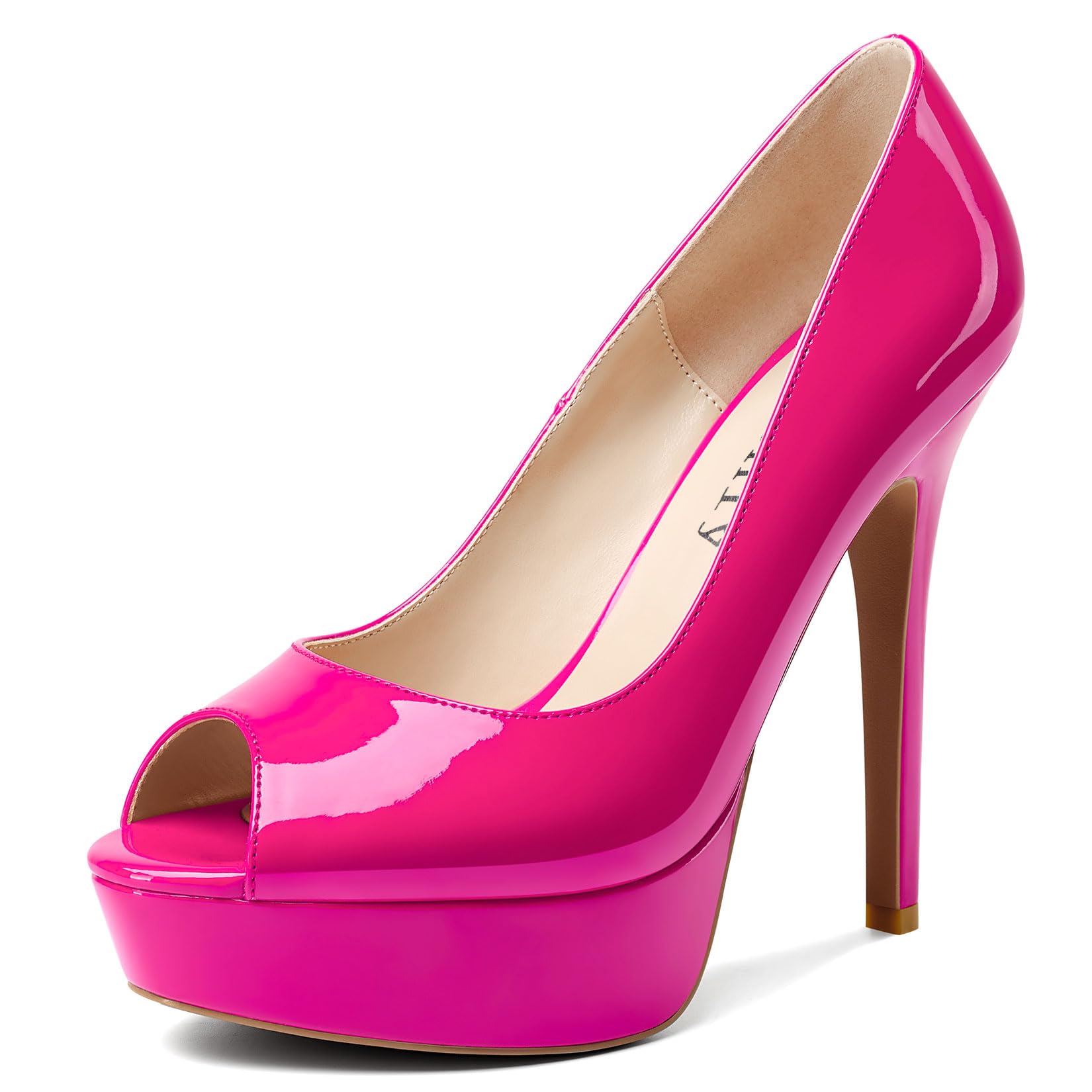 DearOnly Women's Sky High Heels Platform Pumps Slip On Sexy Peep Toe Stilettos 5" Heel Classic Dress Party Footwear Shoes