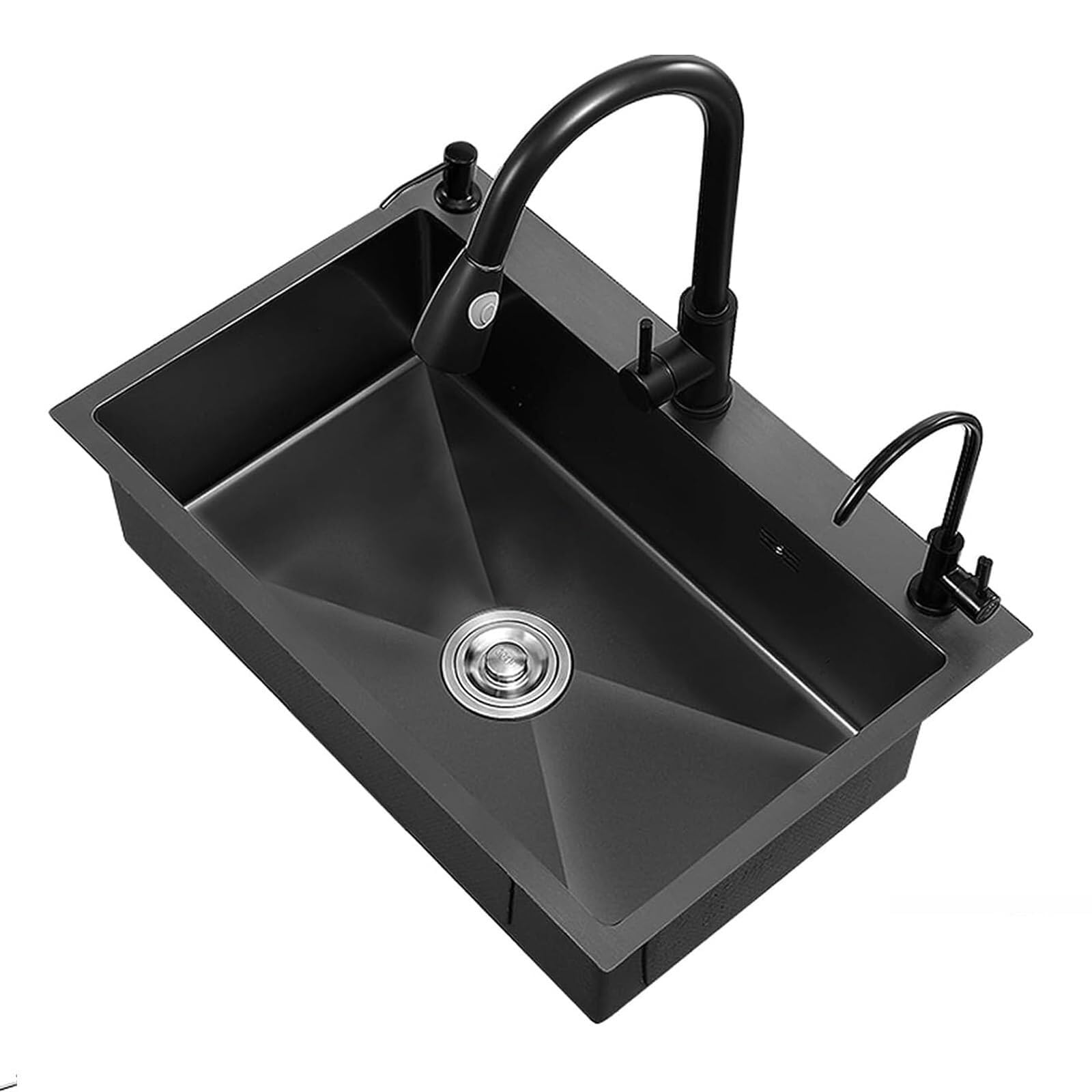 SDdPulse Black Stainless Steel Kitchen Sink with Pull Out Tap - Large Single Bowl Sink 304 Stainless Steel for Restaurants and Home Use, Single Colour, 68 x 45 x 20 cm
