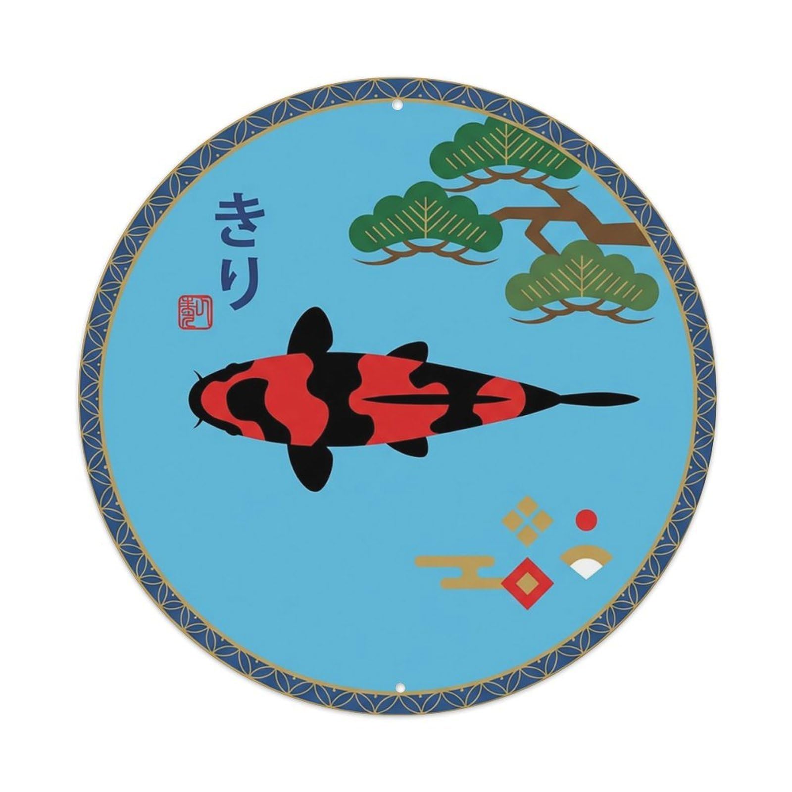 Odgynaw 8X8inch(20X20cm) Vintage Koi Fish Japanese Cobalt Metal Tin Sign