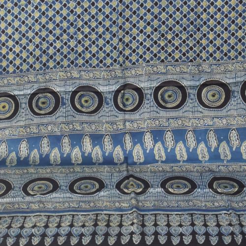 Image of Ethnics of Kutch Womenss Ajrakh Modal Silk Natural Dye Hand Block Print Saree with Blouse Piece - 5.5 Mtr Length