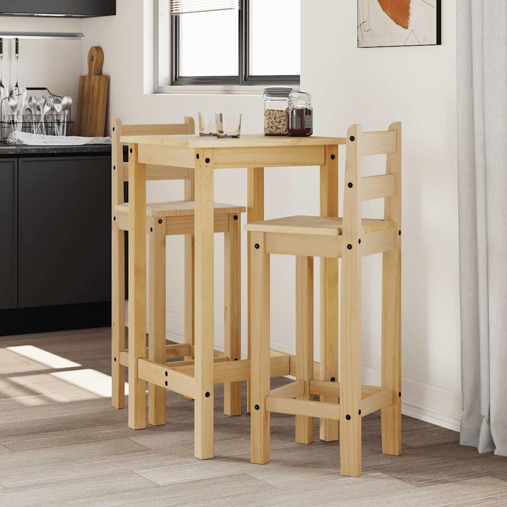 Ensemble de bar 3 pièces en pin massif avec finition cire de miel, table de bar 57 x 57 x 101 cm et 2 chaises de bar, salon pour salle à manger, cuisine, salon, peu encombrant, robuste
