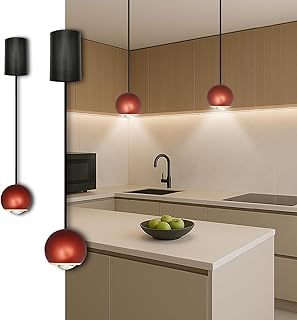LED ATOMANT Pack 2x Lampara Colgante de Techo Moderna Esfera Roja 6W, Color Blanco Neutro (4000K), 450 Lúmenes