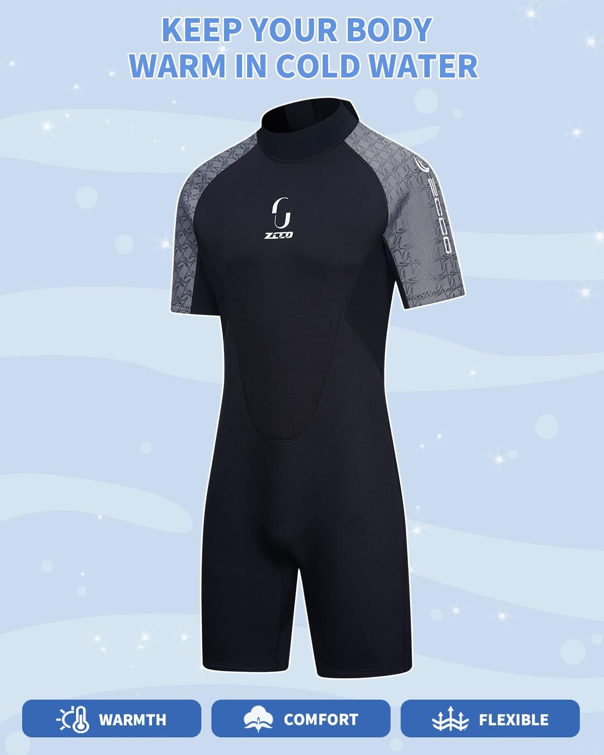 Mens 3mm Shorty Wetsuit Womens Full Body Diving Suit Back Zip Dive Skin for Diving Canoe Spearfishing Surfing Snorkeling Swimming Suits