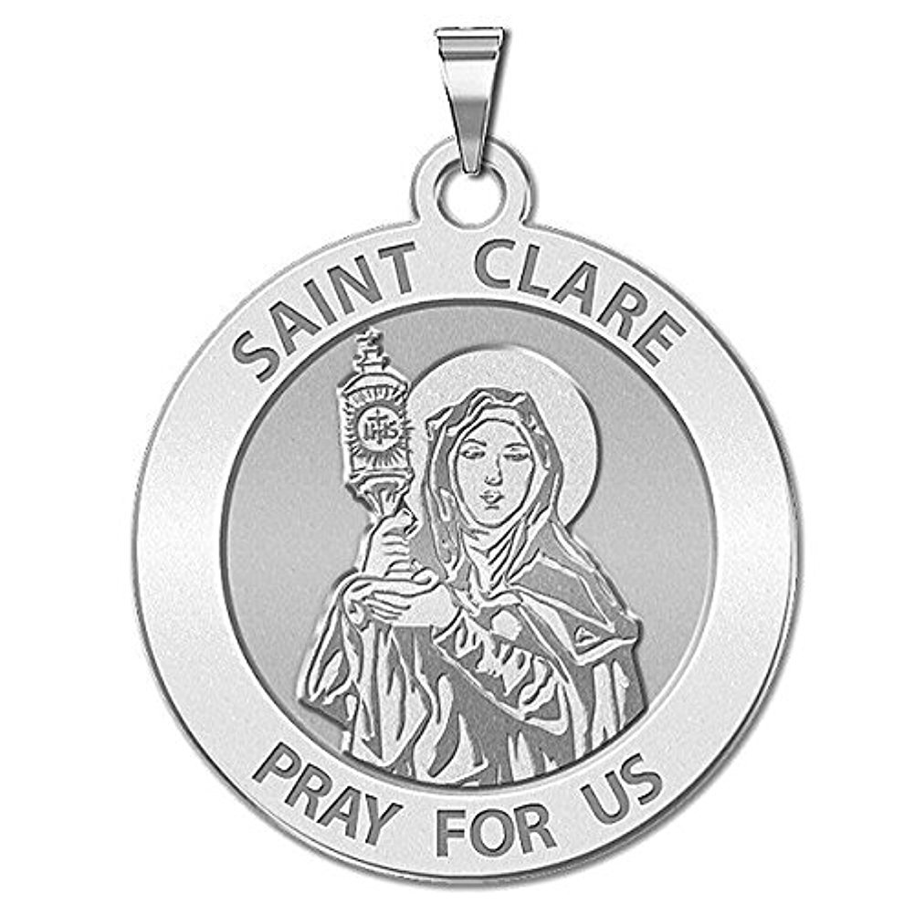 PicturesOnGold.com Saint Clare of Assisi Religious Medal - - 3/4 Inch Size of a Nickel -Sterling Silver