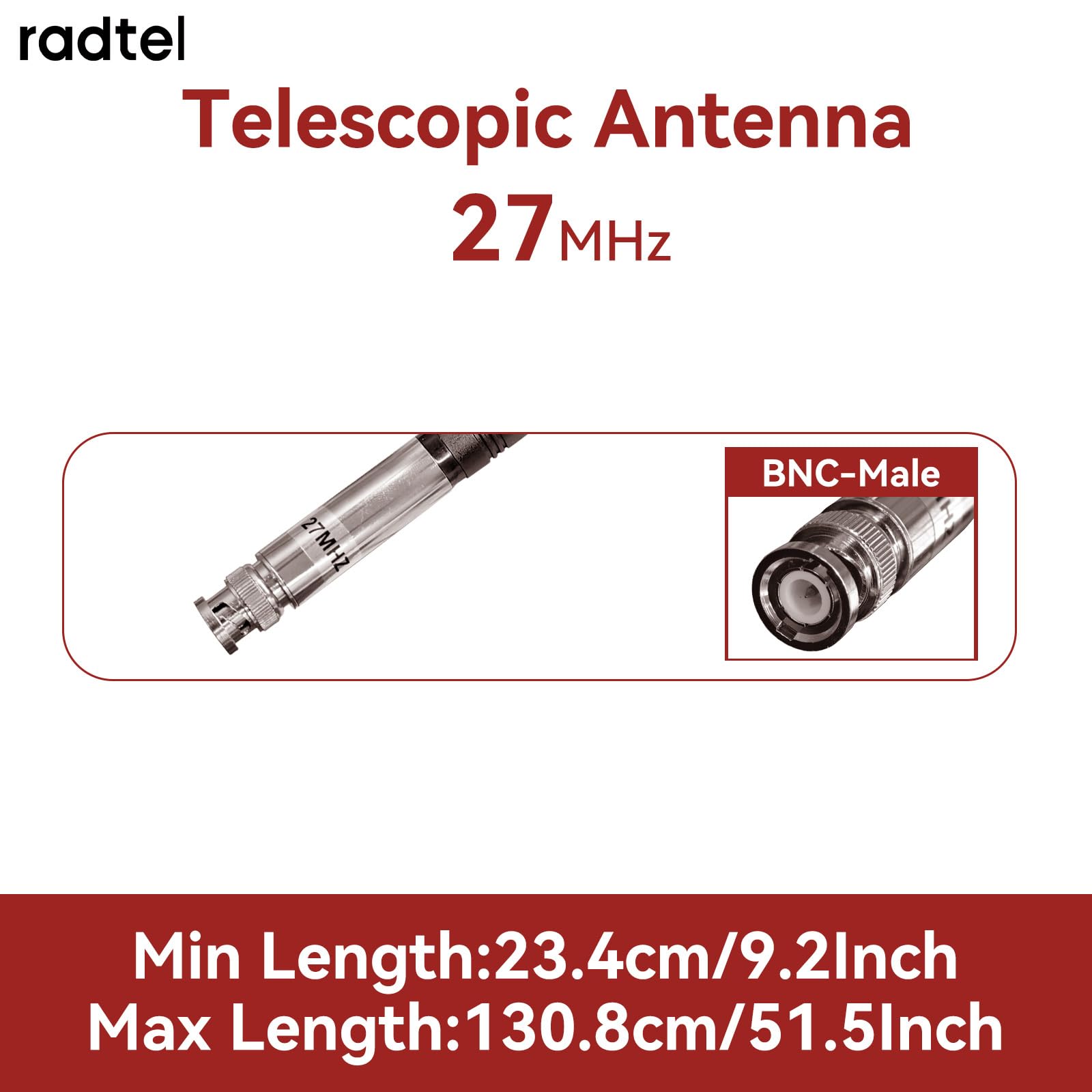Radtel RTA-27B antena teleskopowa, 27 MHz, antena CB, wtyczka BNC do radtel RT-860 RT-880 RT-880G UV-98 Plus, HH50WXST HH50 MRHH350FLT C75WXST RT-920 RT-950 radiotelefon ręczny