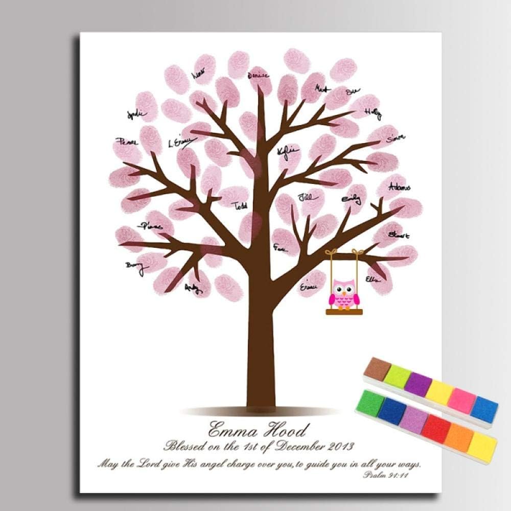 Baby Shower Guest Book Fingerprint Tree Painting Pink Baby Shower Fingerprint First Communion Souvenirs Canvas Painting