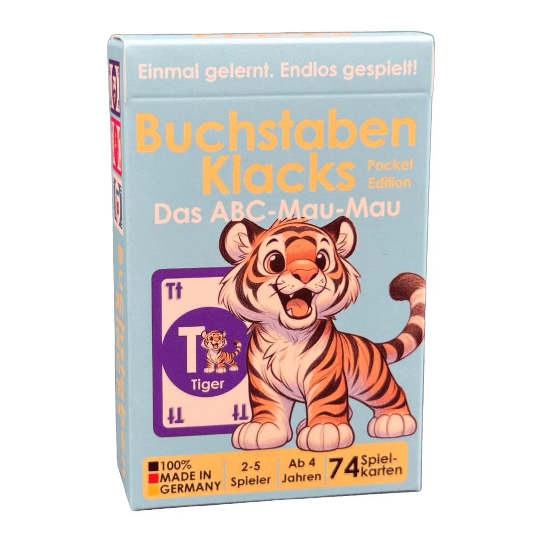 Buchstaben Klacks – Das ABC-Mau-Mau für Kinder | Lernspiel & Geschenk für Junge und Mädchen I Kartenspiel ab 4, 5, 6, 7, 8 Jahre | Weihnachten | Geburtstag (Tiger)