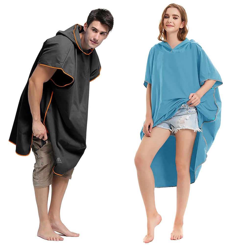 flintronic Poncho Surf, 110 * 80 cm, Poncho Toalla de Microfibra para Adultos con Capucha, Secado Rápido y Ligero Portátil, Playa Toalla para Hombre y Mujer, para Surf, Surfista, Nadadore, Negro
