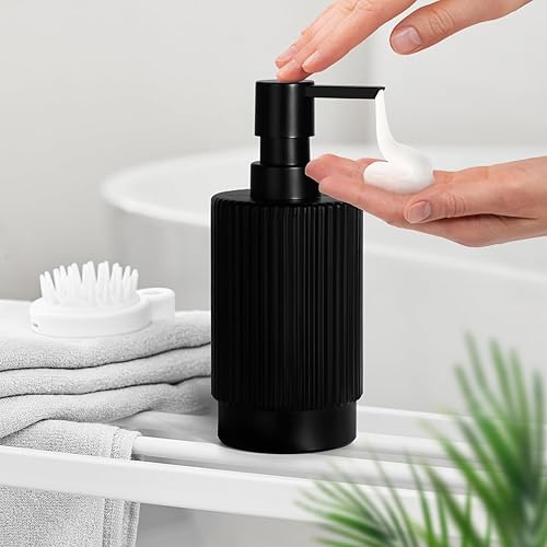 Miniatura 4 de Dispensador de jabón negro, dispensador de jabón de manos de 11 onzas líquidas para baño, dispensador de jabón de platos de vidrio acanalado negro