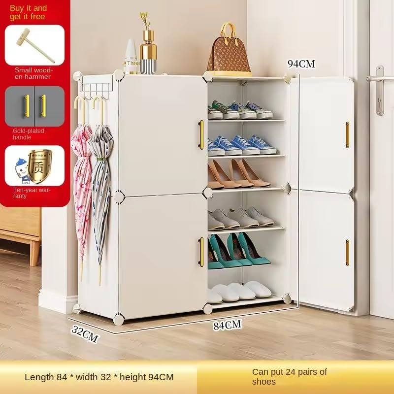 Image of Mevigo 12-Tier Shoe Rack with 4-Doors| Holds 24-Pairs |Waterproof & Dustproof Modular Plastic Shoe Cabinet| Foldable Stackable Shoe Organizer with Metal Frame |Space Saving Storage for Home,Entry Way