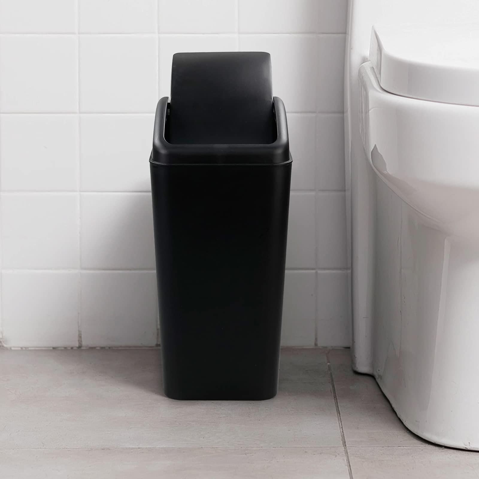 15 L Piccolo Cestino per i Rifiuti della Cucina Swing Top, Pattumiera in Plastica con Coperchio, Nero