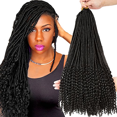 VRHOT 6Packs 20'' Goddess Faux Locs Crochet Hair Braids Curly Ends Wavy Synthetic Hair Extensions Dreadlocks Kanekalon Braiding Hair Pre looped Crochet Twist Hair 20 inch 1B (20'' (6 Packs), 1B)