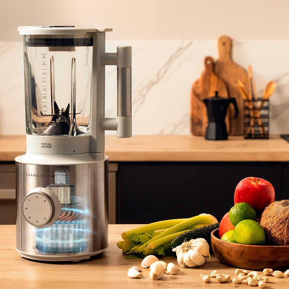 Cecotec Batidora de Vaso Grand Katana 2700MAX Total Destroy W. Potencia nominal 1800W, Tecnología Contrarrotante, Cuchilla 8 Hojas Recubrimiento Titanio Negro, Jarra Termorresistente 1,8 L