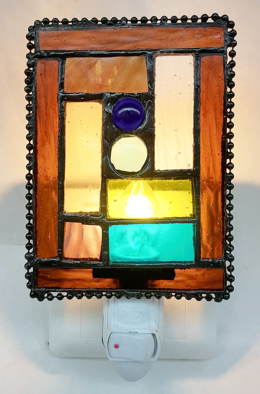 HUIMEIJU Glass Wall Mounted Night Light - Geometric Pattern, Aisle, Room Bathroom Retro Style (Brown)