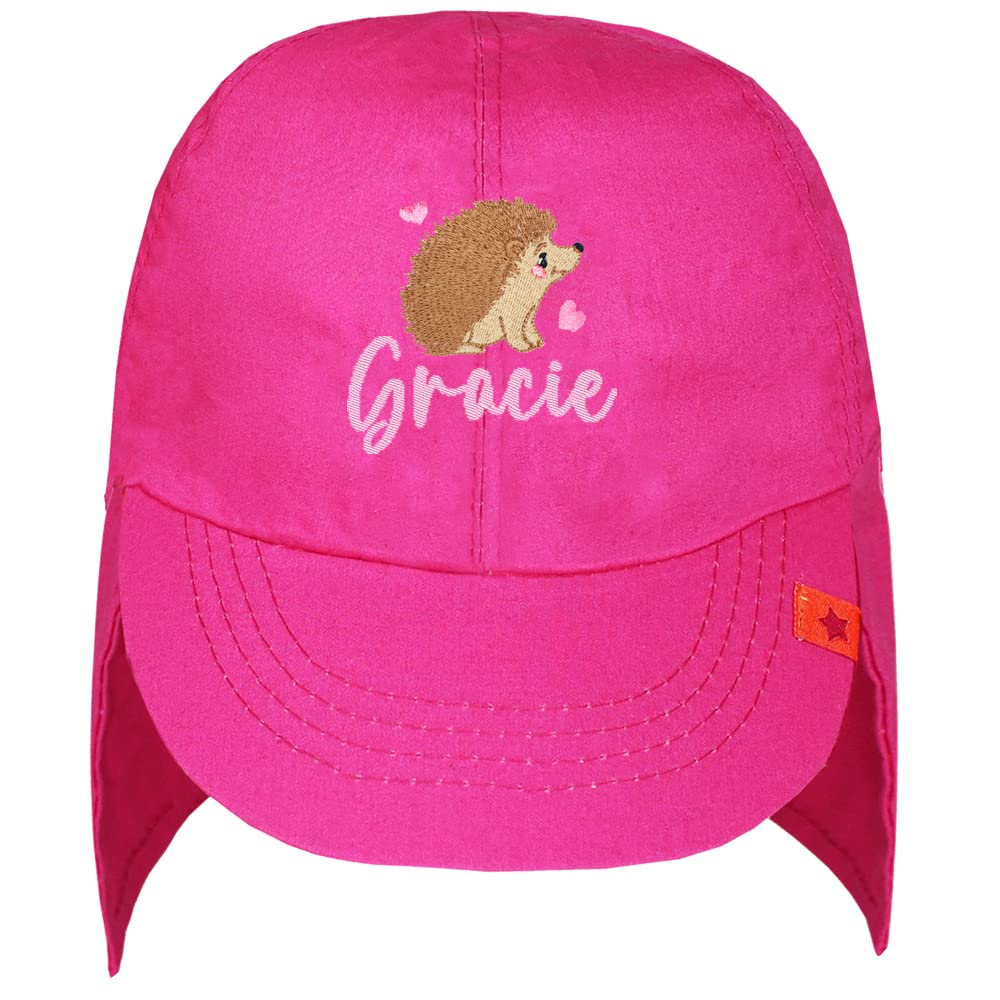 TeddyT's Personalised Hedgehog Girl's Baby and Toddler Legionnaire Sun Hat (Fuchsia Pink) (as8, Age, 6_Months, 12_Months)
