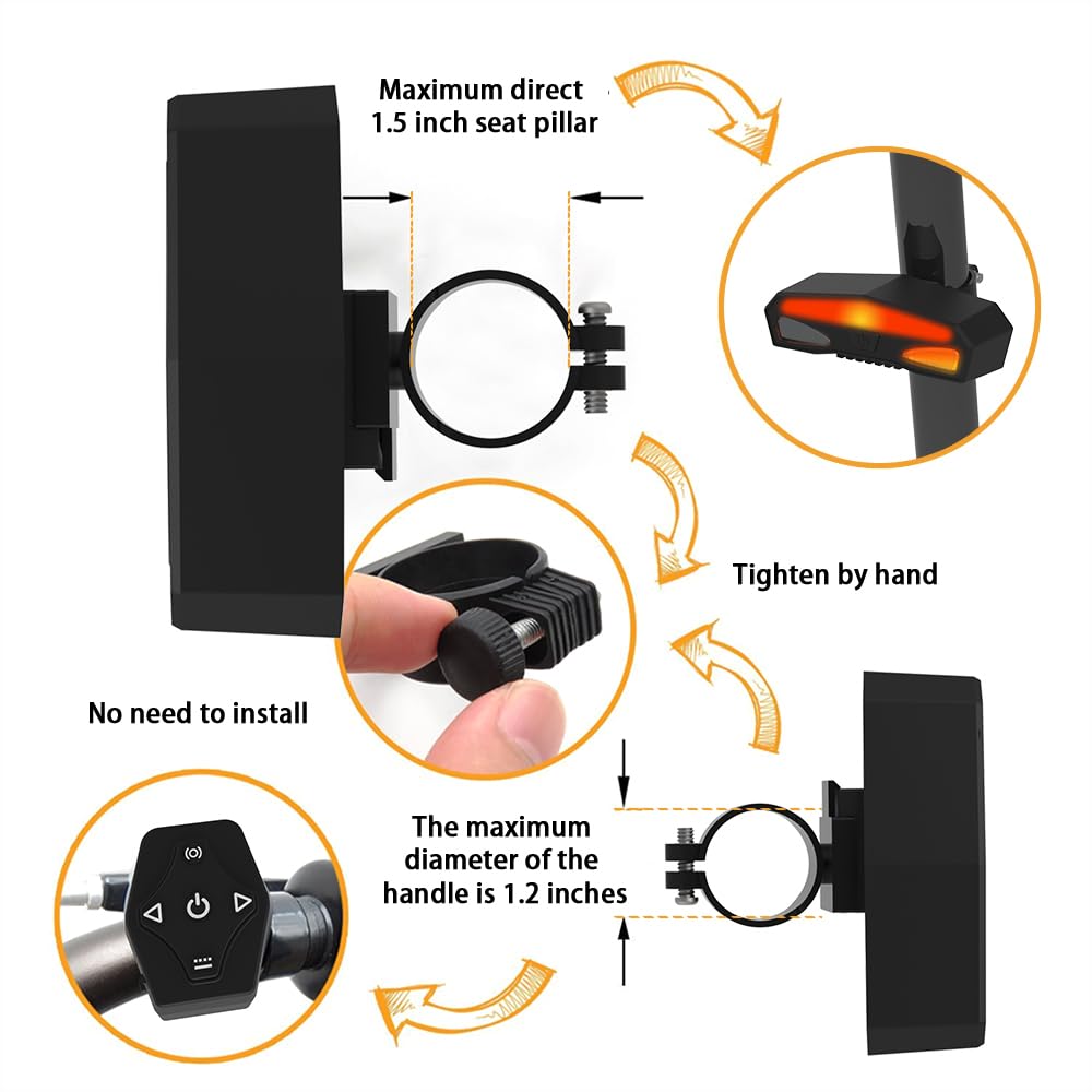 Luz Trasera Inteligente con Intermitentes y Control Remoto inalámbrico para Bicicleta de montaña y Carretera. Luces Impermeables Recargables por USB para Bicicleta de montaña y Car