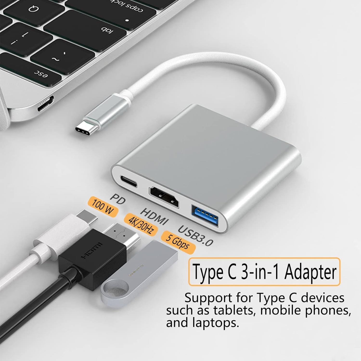 映像用ケーブル USB-C to Digital AV Multiport Adapter USB C to HDMI Adapter, 3 in 1 Hdmi to USBC Digital AV Multiport
