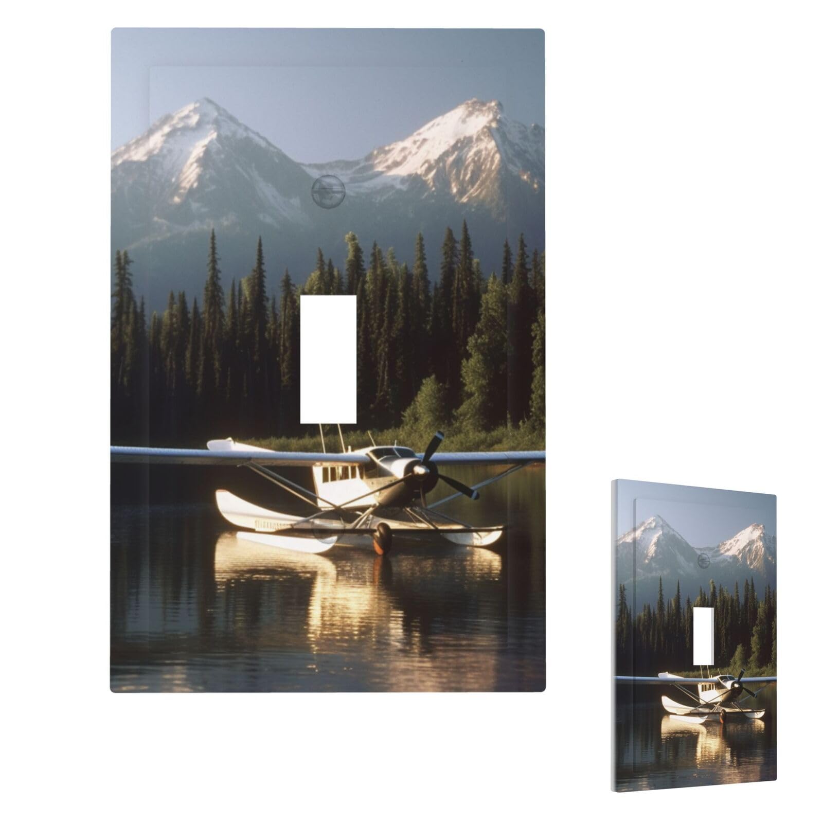 Airplane On Lake Wall Plate Cover Modern Decorative 1 Gang Light Switch Cover Unbreakable Receptacle Outlet Covers For Living Room Bedroom Home Decor Single Toggle