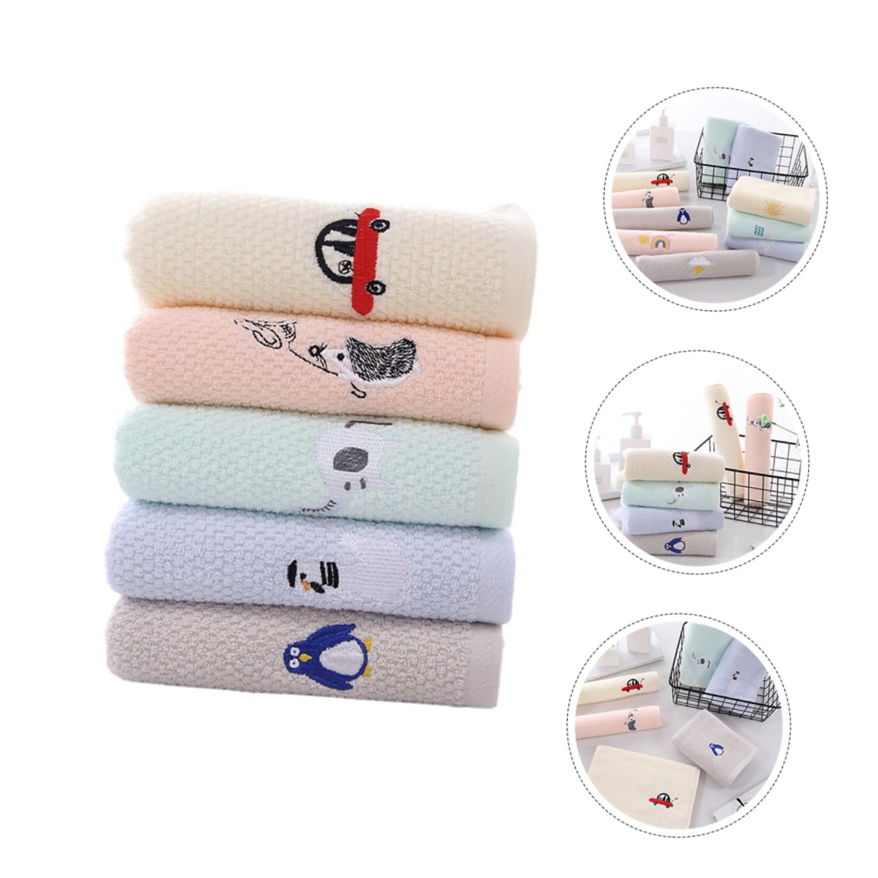 Mikinona Cotton Boys and Girls Washcloths Set of 5 Soft Absorbent Face and Hand Towels Safe and Comfortable for Children Present for Baby Shower Birthday Christmas
