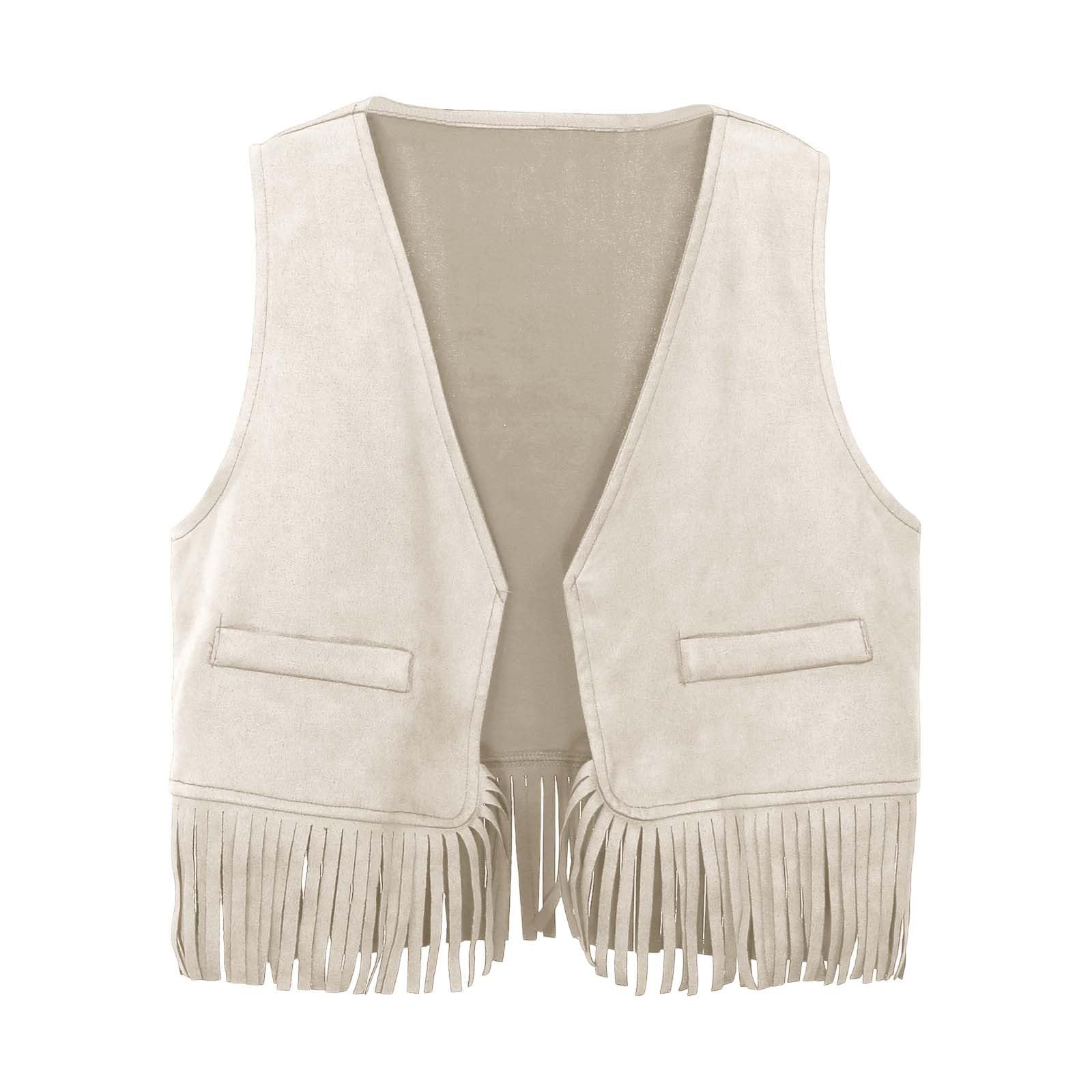 2026 - Boys Girls Western Cowboy Cowgirl Outfits Front Open Fringe Vest Party Dress Up Tassel Fringe Waist Coat Tops Costume T-Shirt