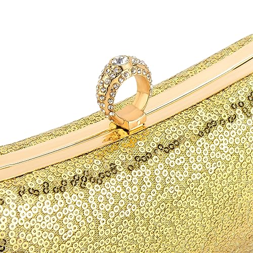 Image of Fashion Women's Evening Bags, Gold Silk Luxury Handbags with Chain Stylish Purses for Wedding Party