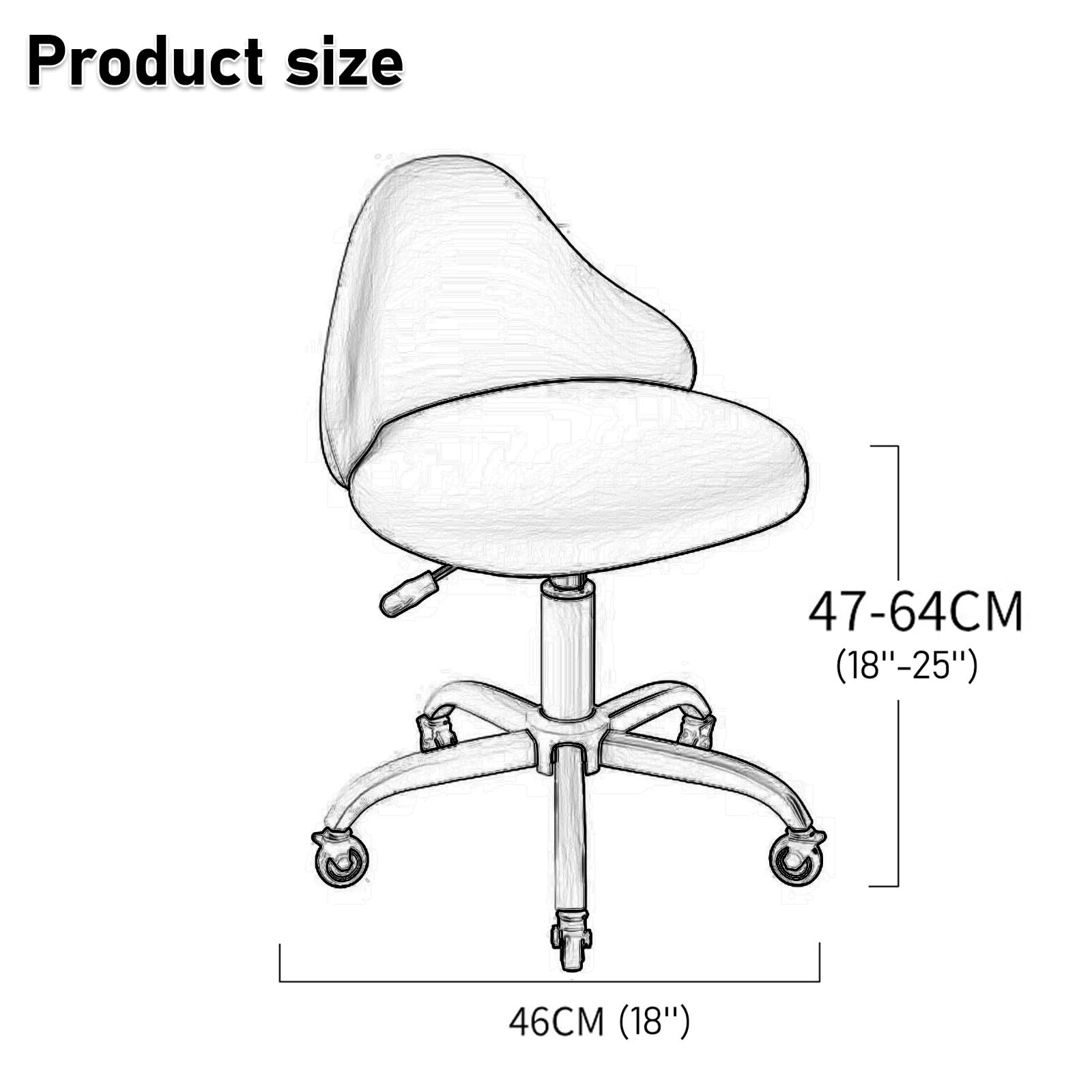 Rollhocker mit Lehne Höhenverstellbar 47-64cm Hocker mit Rollen Bis 150kg Weich Gepolsterter Sitz Drehhocker für Salon Spa und Haushalt(Blue)