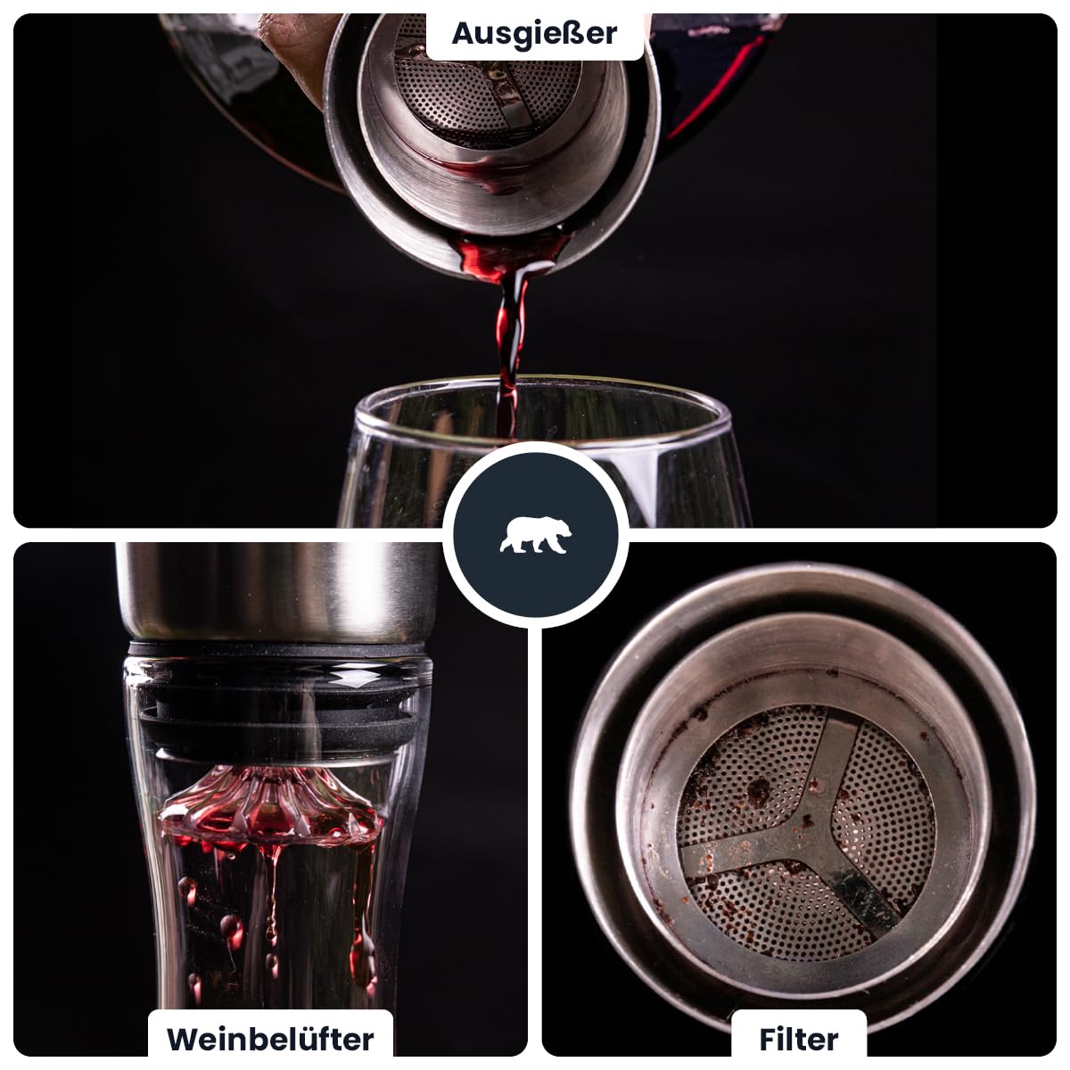 Carafe à décanter le vin 1.8 L | Borosilicate de qualité supérieure soufflés artisanalement avec les montagnes en relief | Bouchon 3 en 1 (filtre, aérateur et bec verseur) (Mont Blanc)