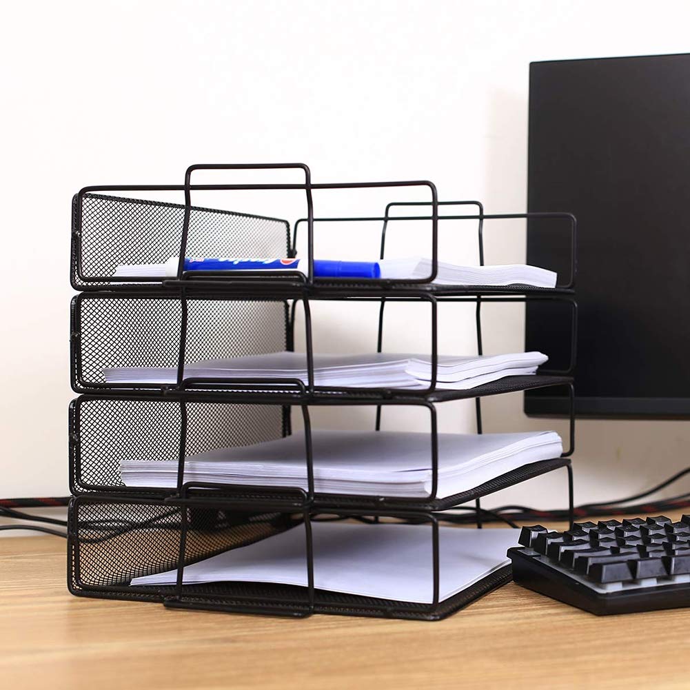 Organizador De Escritorio De 7 Niveles Con Bandeja Para Cartas Y Soporte Para Bolígrafos | Metal Negro Para Oficina O Hogar