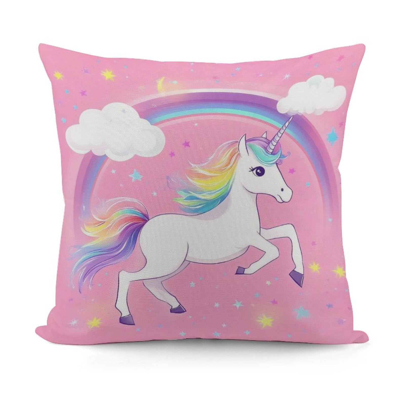 Smazdfxx Picture(540) Plush Decorative Throw Pillow Covers Couch Cushion Case Modern Home Decor For Sofa Soft Pink Unicorns Rainbow Cloud Pillowcases