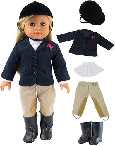 Miniatura 1 de American Fashion World Traje de equitación para muñecas de 18 pulgadas | Casco y botas incluidos | Calidad premium y diseño moderno | Ropa de