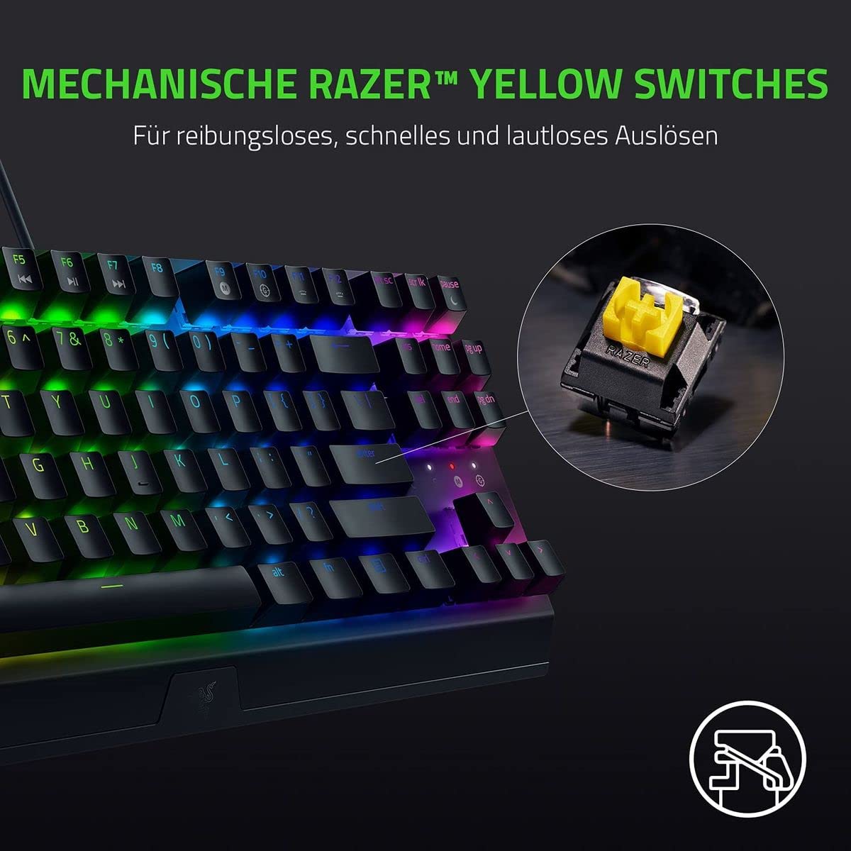 Razer BlackWidow V3 Tenkeyless (Green Switch) – mechaniczna klawiatura do gier bez klawiatury numerycznej (klikające przełączniki mechaniczne, kompaktowe, w pełni programowalne klawisze) układ QWERTZ