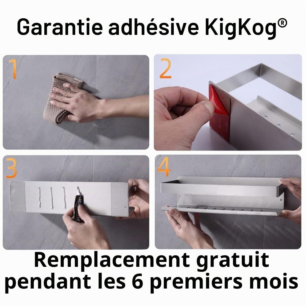 Étagère de Douche sans Perçage, Étagère de Douche Auto-adhésif,SUS304 Acier Inoxydable Adhésive Panier de Douche Nickel Brossé 30CM