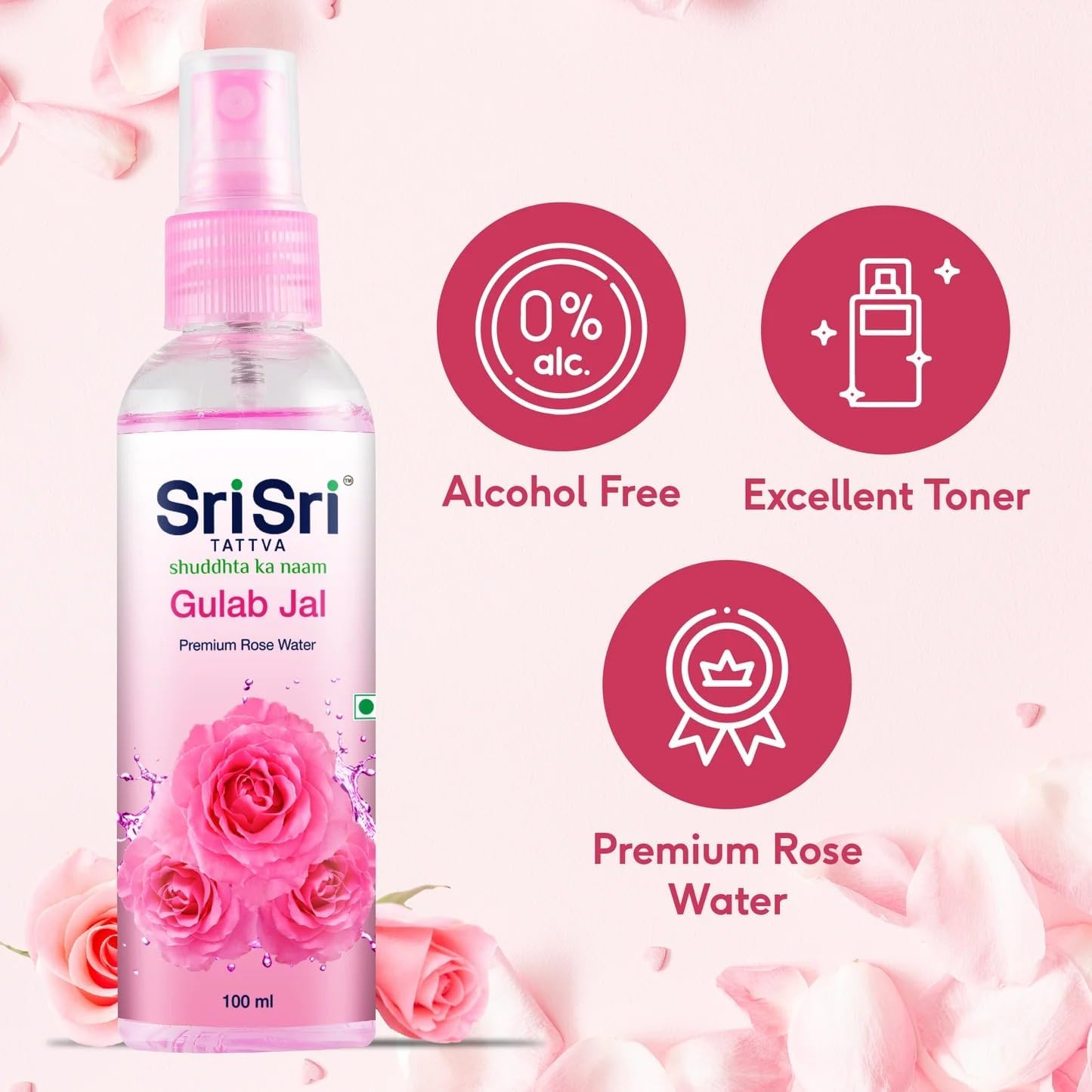 Sri Sri TATTVA shuddhta ka naam Gulab Jal Spray, 100ml (Pack of 4) - Pure Rose Water Mist for Hydrated, Glowing Skin - Premium Toner & Cleanser for Soft, Smooth Skin 4